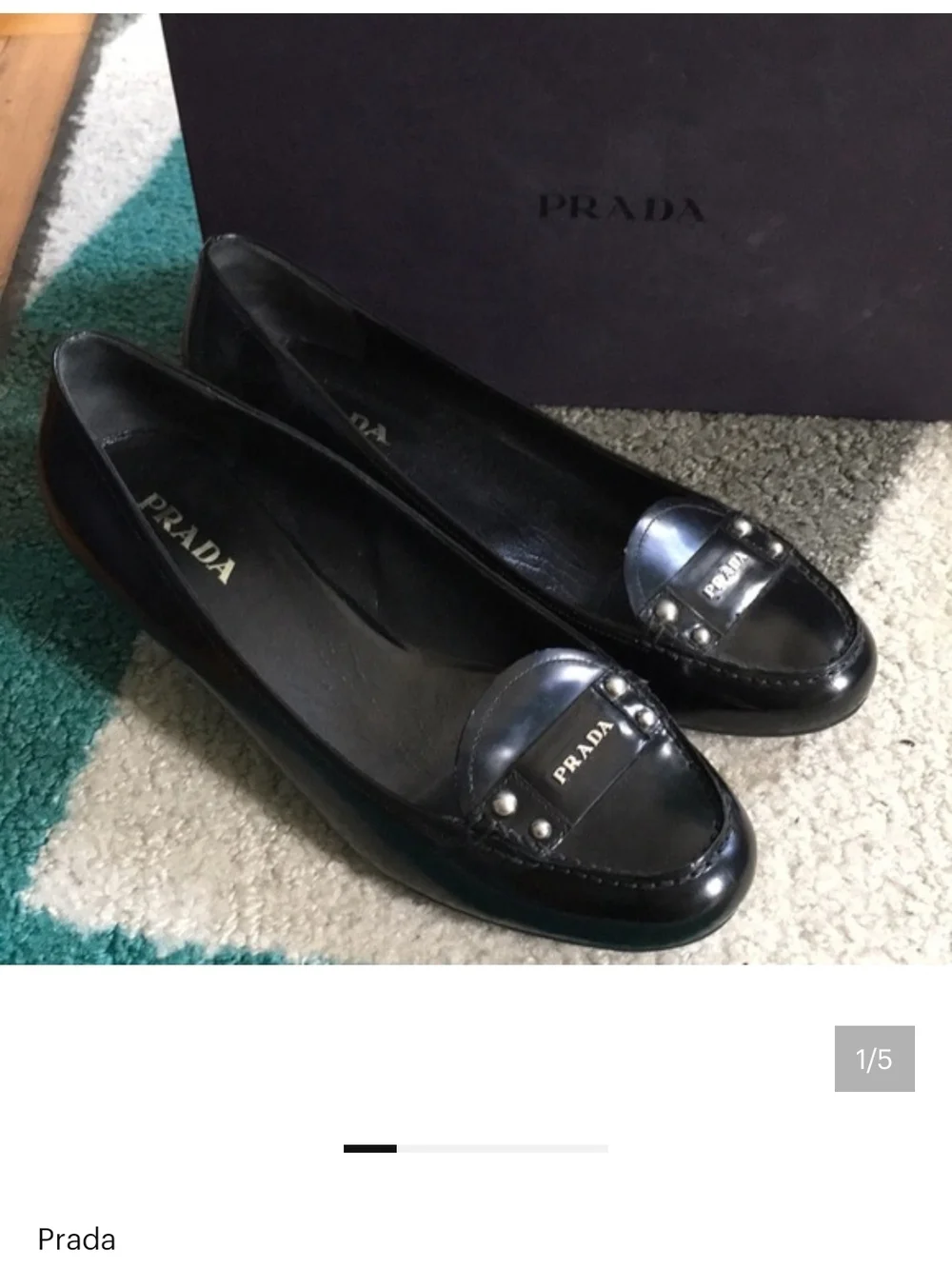 Prada | Shoes | Prada Black Leather Studded Penny Loafers  display picture 1